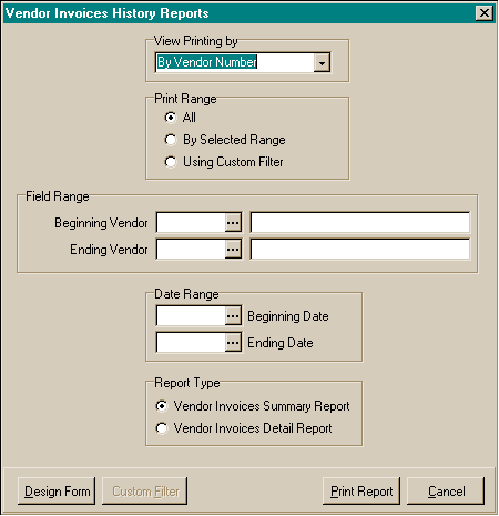 Vendor Invoice History Reports