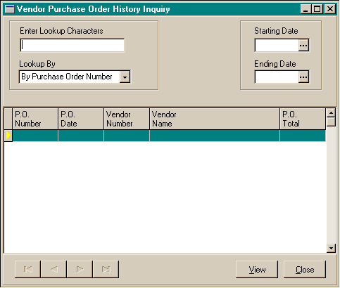 Vendor Purchase Order History Inquiry